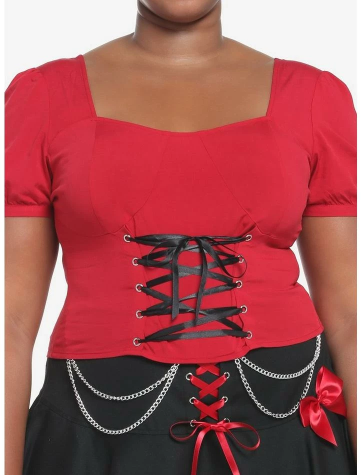Best deal ๐ Red & Black Corset Lace-Up ๐ง Girls Crop Top Plus Size ๐ 3 Best deal ๐ Red & Black Corset Lace-Up ๐ง Girls Crop Top Plus Size ๐
