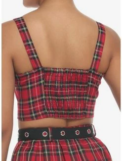Discount 👏 Red Plaid Buckle Strap 👧 Girls Crop Tank Top 🔔 -HT Style Outlet Store 19387447 av2