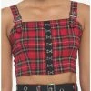 Discount 👏 Red Plaid Buckle Strap 👧 Girls Crop Tank Top 🔔