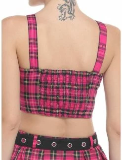 Flash Sale 🤩 Hot Pink Tartan Hook-And-Eye 👧 Girls Crop Tank Top 🛒 -HT Style Outlet Store 19387462 av2
