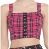 Flash Sale 🤩 Hot Pink Tartan Hook-And-Eye 👧 Girls Crop Tank Top 🛒 -HT Style Outlet Store 19387462 hi