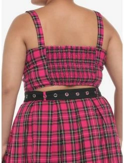 Budget 🔥 Hot Pink Tartan Hook-And-Eye 👧 Girls Crop Tank Top Plus Size 🌟 -HT Style Outlet Store 19387470 av2