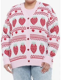 Best deal 🎁 Strawberry Fair Isle Oversized 👧 Girls Cardigan Plus Size 🤩