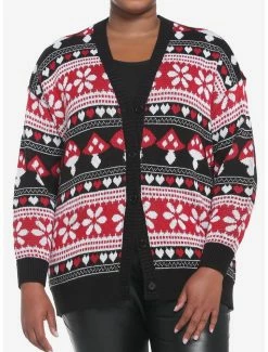 Promo 😀 Mushrooms & Hearts Fair Isle Oversized 👧 Girls Cardigan Plus Size 💯