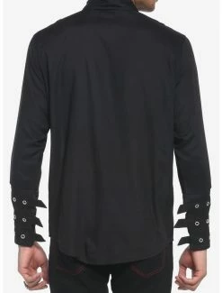 Discount 🔥 Black Grommet Strap Long-Sleeve Woven Button-Up ✔️ -HT Style Outlet Store 19438220 av2