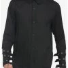 Discount 🔥 Black Grommet Strap Long-Sleeve Woven Button-Up ✔️ -HT Style Outlet Store 19438220 hi