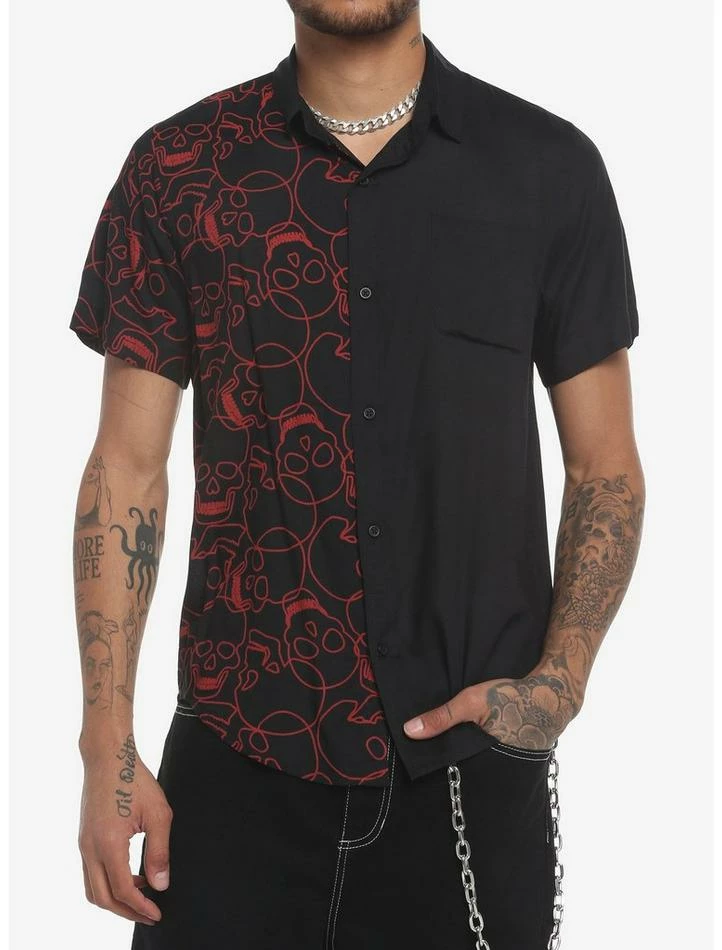 Discount ๐ Red Skull Split Woven Button-Up ๐ 3 Discount ๐ Red Skull Split Woven Button-Up ๐