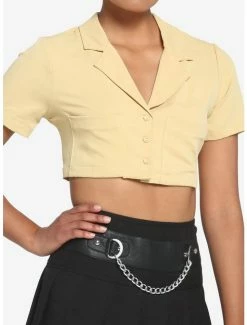 Best reviews of 🎉 Dusty Yellow Notch Collar 👧 Girls Crop Top 🧨