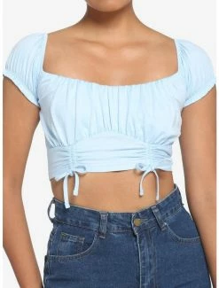 Hot Sale 🤩 Light Blue Double Ruched 👧 Girls Crop Top 🔥