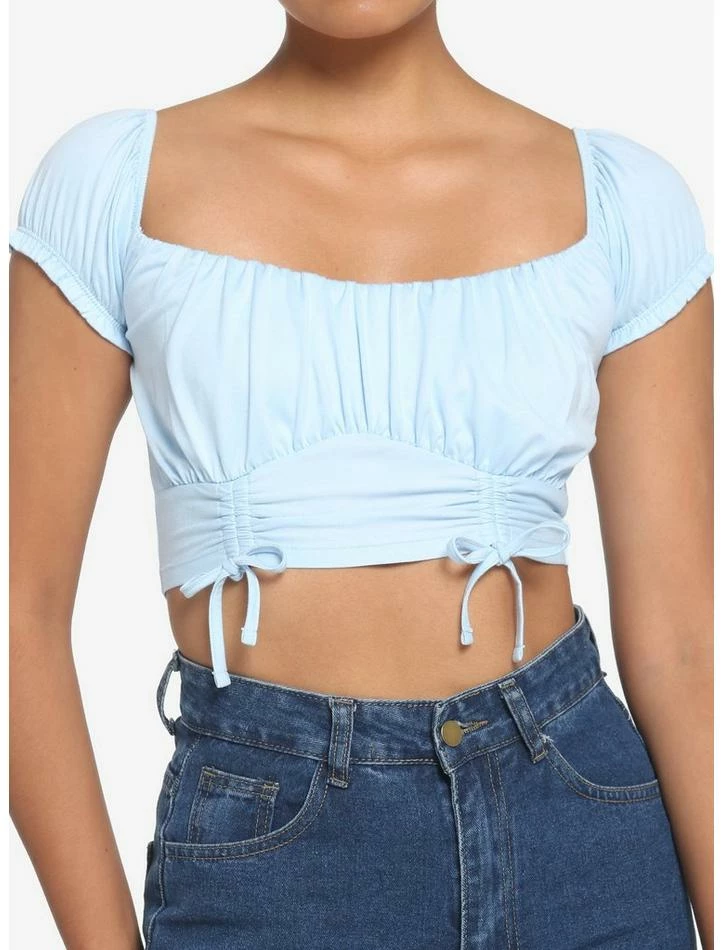 Hot Sale 🤩 Light Blue Double Ruched 👧 Girls Crop Top 🔥 3 Hot Sale 🤩 Light Blue Double Ruched 👧 Girls Crop Top 🔥