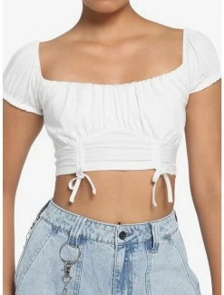 Flash Sale 🌟 White Double Ruched 👧 Girls Crop Top 👏
