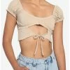 Brand new 😍 Beige Cutout Puff Sleeve 👧 Girls Crop Top 🧨 -HT Style Outlet Store 19439530 hi