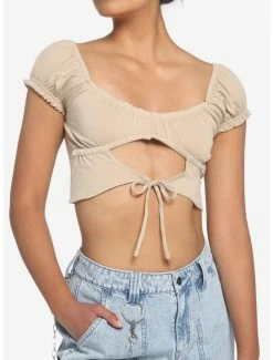 Brand new 😍 Beige Cutout Puff Sleeve 👧 Girls Crop Top 🧨