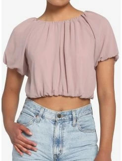 Wholesale 🔥 Ruched Puffy Taupe 👧 Girls Crop Top 🧨