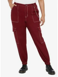 Best deal 👏 Burgundy 👧 Girls Cargo Jogger Pants Plus Size 🎉