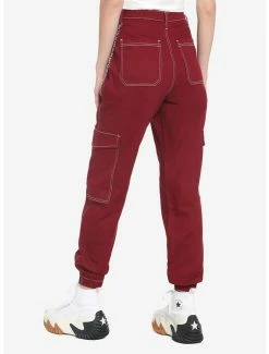 Discount 💯 Burgundy 👧 Girls Cargo Jogger Pants 🤩 -HT Style Outlet Store 19467479 av1
