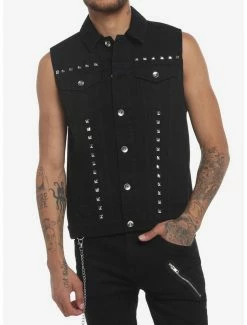 Wholesale 💯 Black Pyramid Stud Denim Vest ⭐