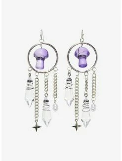 Hot Sale 😀 Purple Mushroom Crystal Drop Earrings 🥰