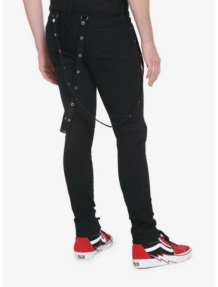 Top 10 🛒 HT Denim Red Zipper Stinger 👖 Jeans With Grommet Suspenders 🎉 4 Top 10 🛒 HT Denim Red Zipper Stinger 👖 Jeans With Grommet Suspenders 🎉 - Image 2