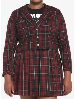 Best reviews of ⌛ Dark Red Plaid Crop 👧 Girls Blazer Plus Size 👏
