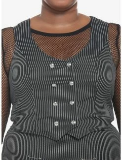 Outlet ✨ Pinstripe Double-Breasted 👧 Girls Vest Plus Size 🔥