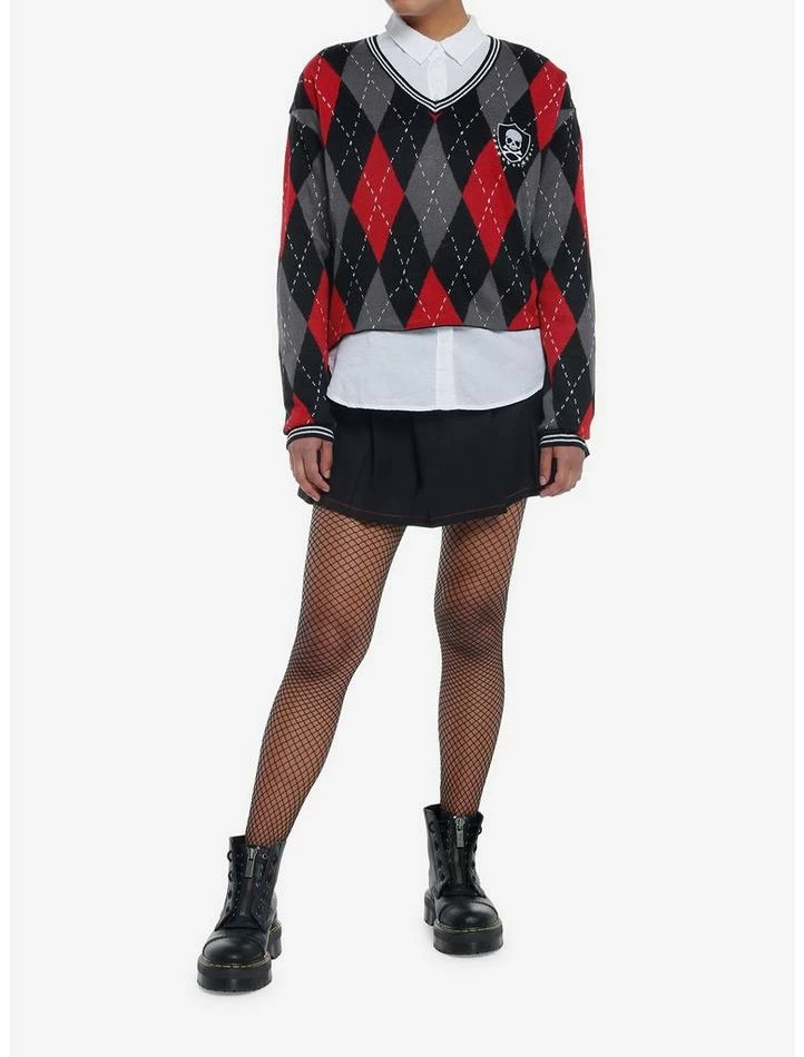 Cheapest 🎉 Skull Crest Argyle V-Neck 👧 Girls Sweater 🔔 4 Cheapest 🎉 Skull Crest Argyle V-Neck 👧 Girls Sweater 🔔 - Image 2