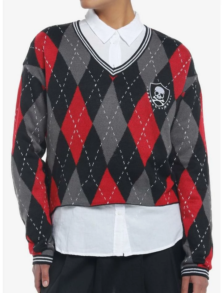 Cheapest 🎉 Skull Crest Argyle V-Neck 👧 Girls Sweater 🔔 3 Cheapest 🎉 Skull Crest Argyle V-Neck 👧 Girls Sweater 🔔