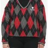 Deals ❤️ Skull Crest Argyle V-Neck 👧 Girls Sweater Plus Size ✨