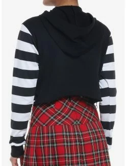 Best Pirce 🔔 Black & White Chain Stripe Crop 👧 Girls Hoodie 😀 -HT Style Outlet Store 19483082 av2