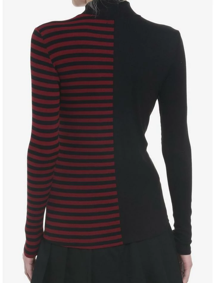 Promo 👏 Black & Burgundy Stripe Split Heart Cutout Mockneck 👧 Girls Long-Sleeve Top 😀 5 Promo 👏 Black & Burgundy Stripe Split Heart Cutout Mockneck 👧 Girls Long-Sleeve Top 😀 - Image 3