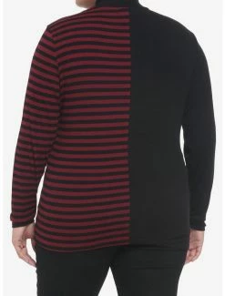 Budget 💯 Black & Burgundy Stripe Split Heart Cutout Mockneck 👧 Girls Long-Sleeve Top Plus Size 🤩 -HT Style Outlet Store 19483220 av2