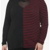 Budget 💯 Black & Burgundy Stripe Split Heart Cutout Mockneck 👧 Girls Long-Sleeve Top Plus Size 🤩