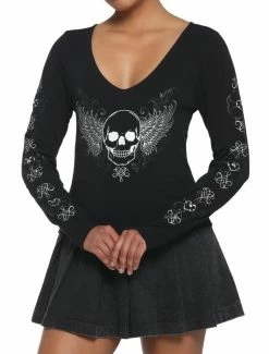 Buy ๐คฉ Winged Skull Crop ๐ง Girls Long-Sleeve T-Shirt ๐