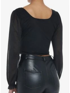 Best Sale 😀 Black Sheer 👧 Girls Crop Peasant Top 💯 -HT Style Outlet Store 19483272 av2