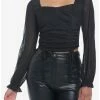 Best Sale 😀 Black Sheer 👧 Girls Crop Peasant Top 💯 -HT Style Outlet Store 19483272 hi