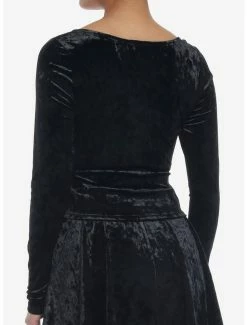 Coupon 💯 Velvet Black Corset Lace-Up 👧 Girls Crop Long-Sleeve ❤️ -HT Style Outlet Store 19483298 av2