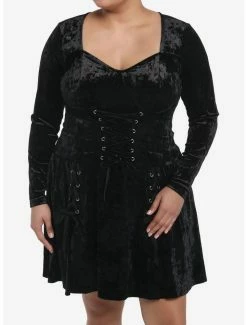 Brand new 🔥 Velvet Black Corset Lace-Up 👧 Girls Crop Long-Sleeve Plus Size 😉