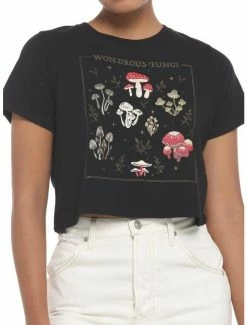 Deals ❤️ Dark Fungi Cottagecore Crop 👧 Girls T-Shirt 🤩