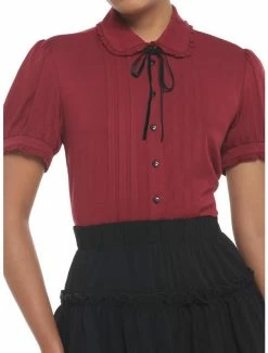 Best reviews of 💯 Dark Red Ribbon Tie 👧 Girls Woven Button-Up 🎉