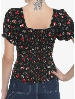 Hot Sale ✔️ Mushrooms Allover Print Puff Sleeve 👧 Girls Top ⭐ -HT Style Outlet Store 19483373 av2