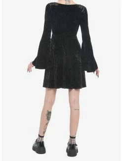 Coupon 🎁 Black Crushed Velvet Bell Sleeve Mini 👗 Dress 😉 -HT Style Outlet Store 19501449 av2