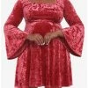 New 🎉 Red Crushed Velvet Bell-Sleeve Mini 👗 Dress Plus Size 🤩 -HT Style Outlet Store 19501912 hi