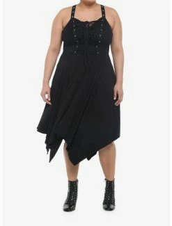 New 🧨 Grommet Lace-Up Hanky Hem Midi 👗 Dress Plus Size 😀 -HT Style Outlet Store 19501957 av1