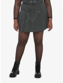 Coupon ✨ Pinstripe Safety Pin Pleated 👗 Skirt Plus Size ⌛