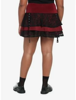 Buy 😀 Burgundy Lace & Grommets Tiered 👗 Skirt Plus Size 😍 5 Buy 😀 Burgundy Lace & Grommets Tiered 👗 Skirt Plus Size 😍 -HT Style Outlet Store 19502049 av1