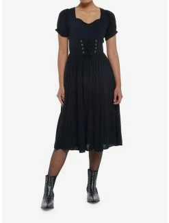Cheapest 😍 Black Puff Sleeve Corset Midi 👗 Dress 👍 -HT Style Outlet Store 19509760 av1