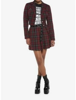 Cheapest 🤩 Dark Red Plaid Pleated 👗 Skirt With Grommet Belt 👏 -HT Style Outlet Store 19509792 av2