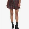 Cheapest 🤩 Dark Red Plaid Pleated 👗 Skirt With Grommet Belt 👏 -HT Style Outlet Store 19509792 hi