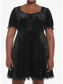 Best reviews of ๐ Black Crushed Velvet & Lace Mini ๐ Dress Plus Size โค๏ธ