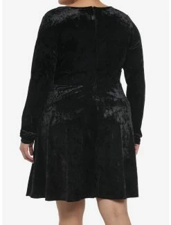 Cheap 🎁 Black Crushed Velvet Hood-And-Eye Mini 👗 Dress Plus Size 🧨 -HT Style Outlet Store 19509971 av2